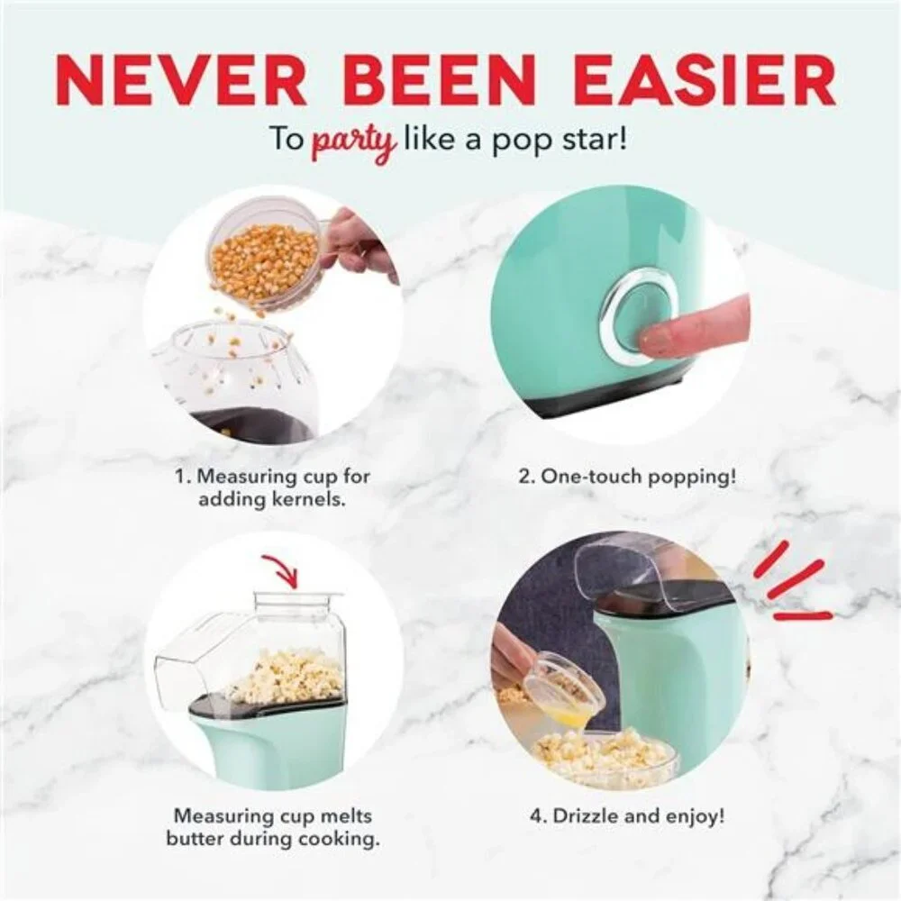 Hot Air Popcorn Maker Red 16 Cup Popper with Butter Melter Oil Free Snack